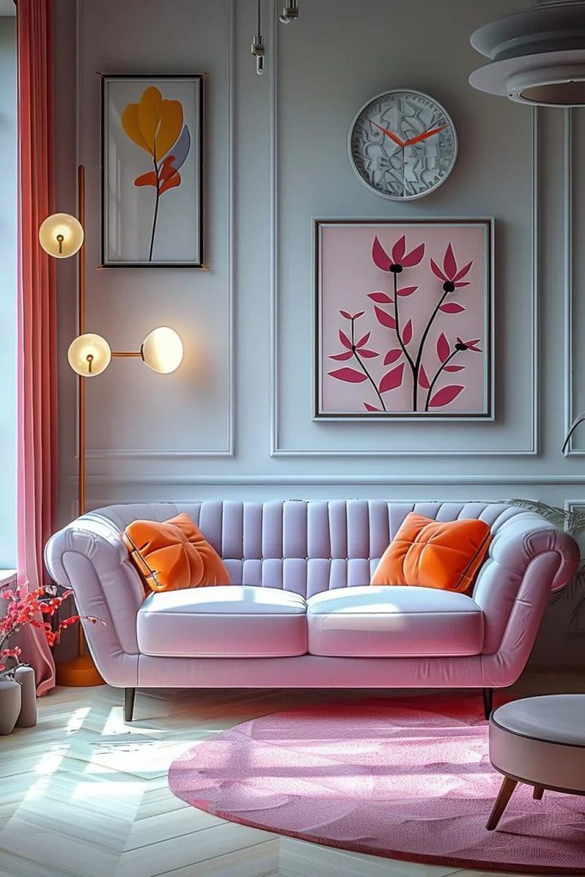 18 Colorful Mid Century Modern Living Room Designs 28 9. Pastel Decor Delight