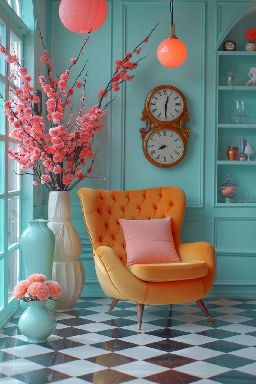 18 Colorful Mid Century Modern Living Room Designs 26 9. Pastel Decor Delight