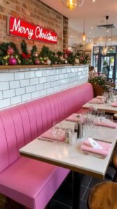 19. Festive Restaurant-Style Christmas Table with Neon Signage