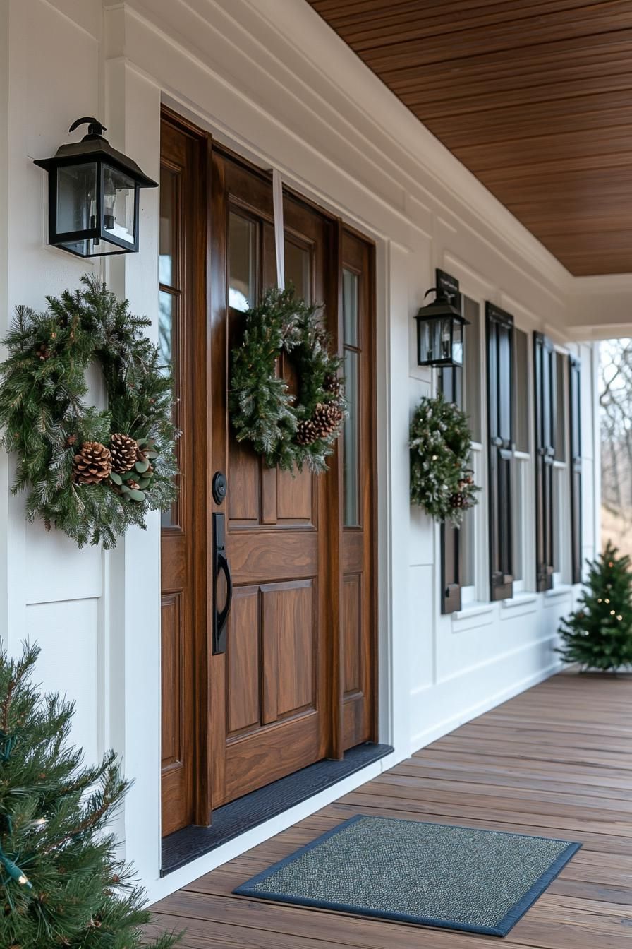 16 Unique Front Porch Christmas Decor Ideas for Holiday Season 9 3. Natural Elegance: Minimalist Christmas Wreaths-1