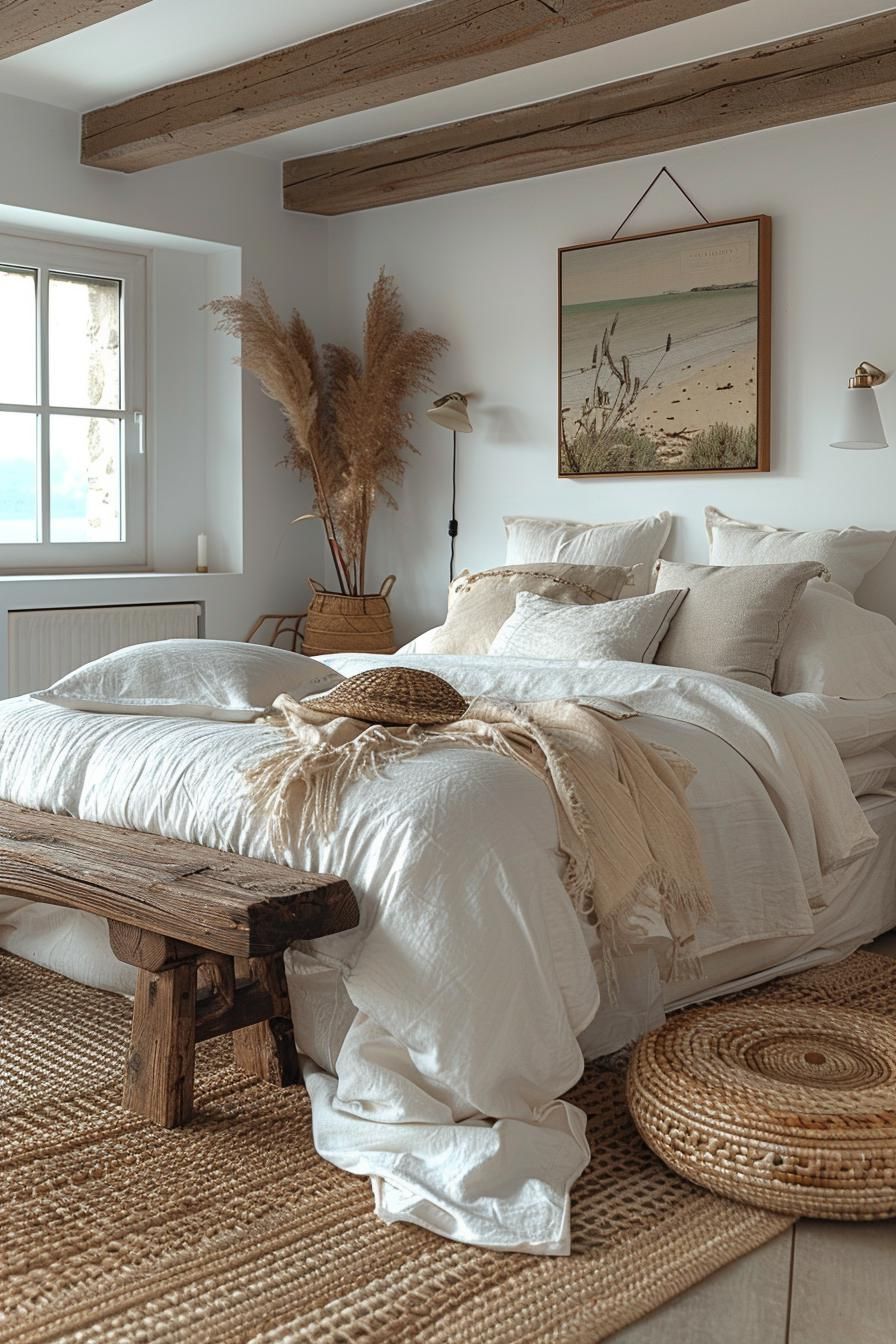 15 Aesthetic Coastal Bedroom Ideas For A Dreamy Retreat 32 14. Coastal Charm in Woven Baskets-1