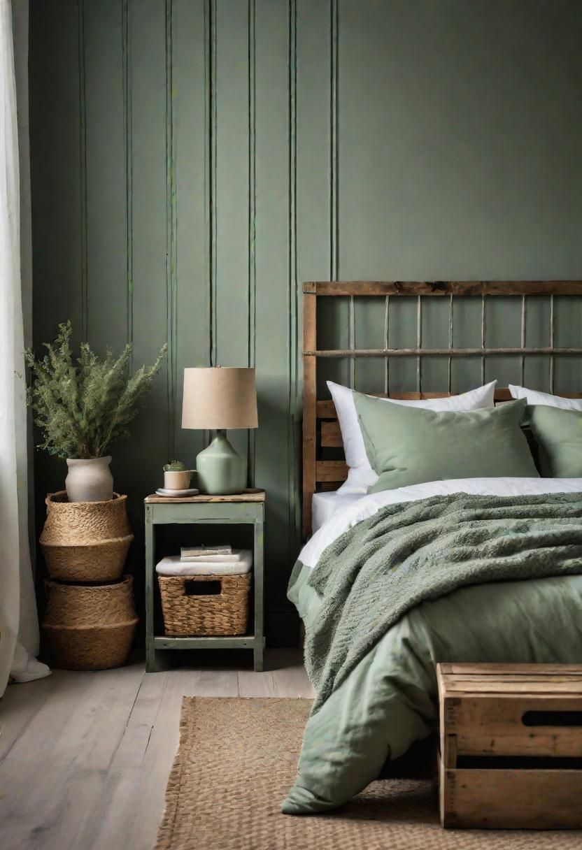 39 Sage Green Farmhouse Bedroom Ideas: Trendy Rustic Chic 43 27. Sage Green Farm Bedroom Design-0