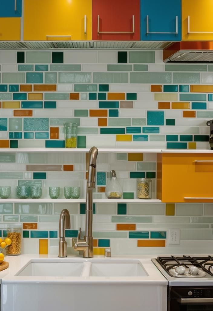 35 Stunning Kitchen Backsplash Ideas: Creative and Eye-Catching Designs 12 7. Vibrant Glass Mosaic Backsplashes-0