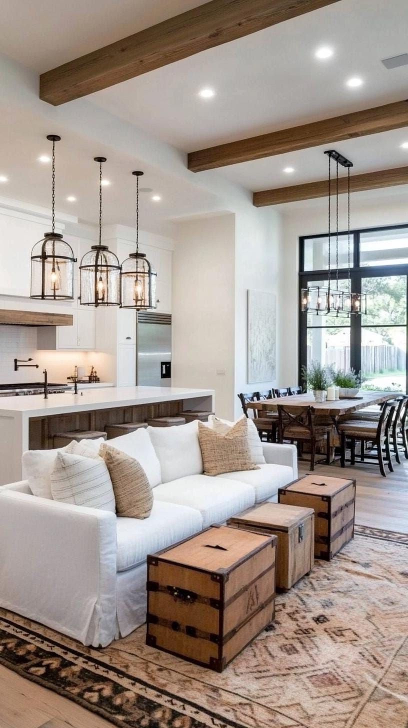 23 Best Modern Farmhouse Living Room Ideas To Inspire You 61 20. Soft Ambient Lighting with Mason Jar Chandeliers-2