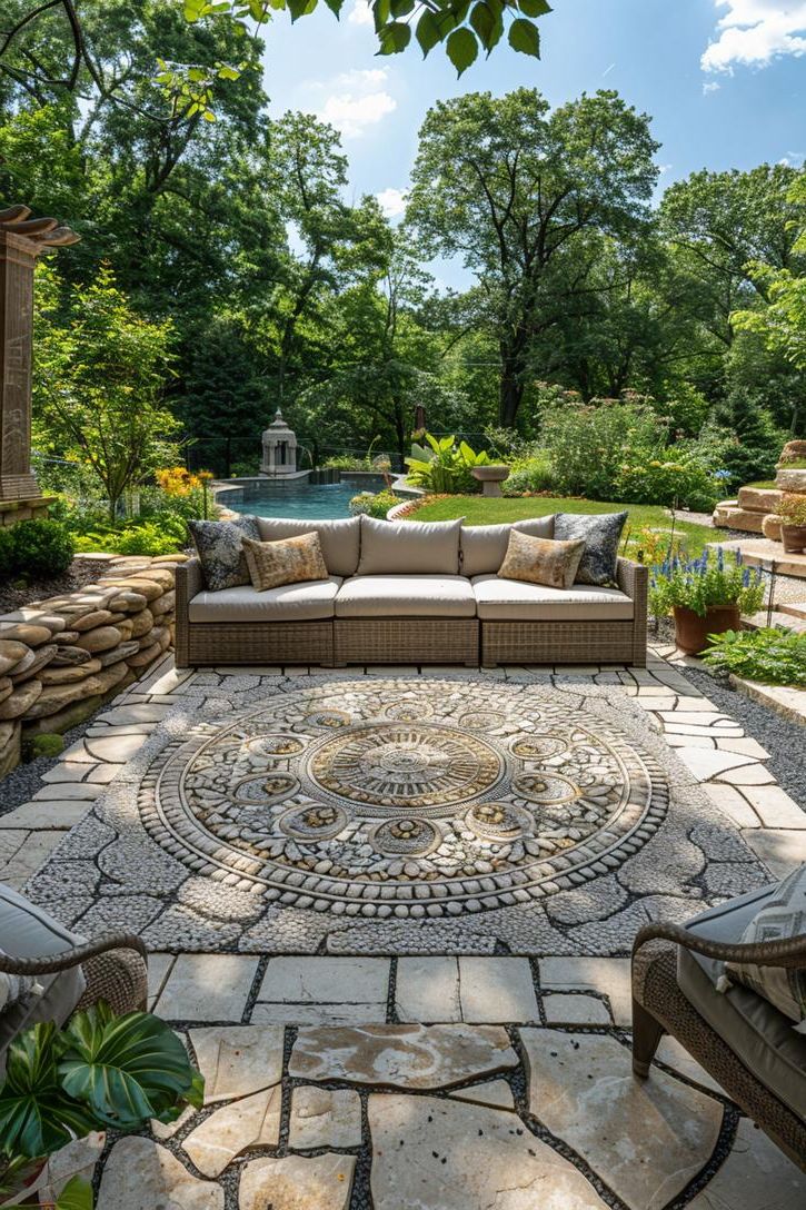 23 Gorgeous Paver Patio Ideas You Must See 35 13. Mandala Center Patio Design-0