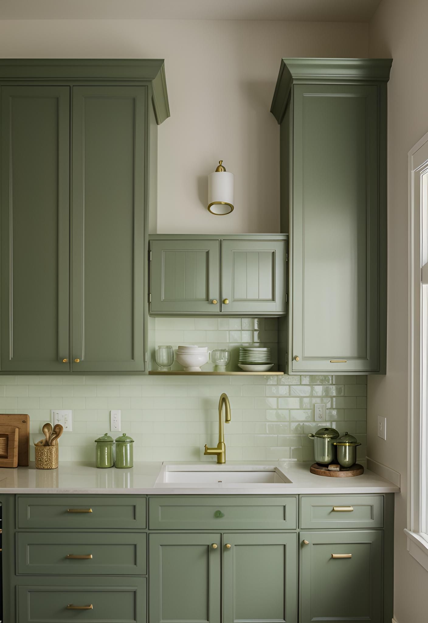 29 Stunning Green Kitchen Cabinet Ideas: Lush, Nature-Inspired Hues 3 1. Sage Green & Brass Cabinets-0