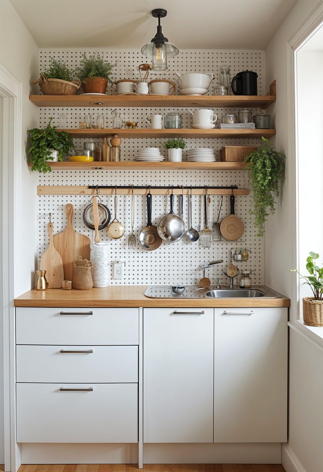 13. Space-Saving Pegboard Kitchen Storage-0