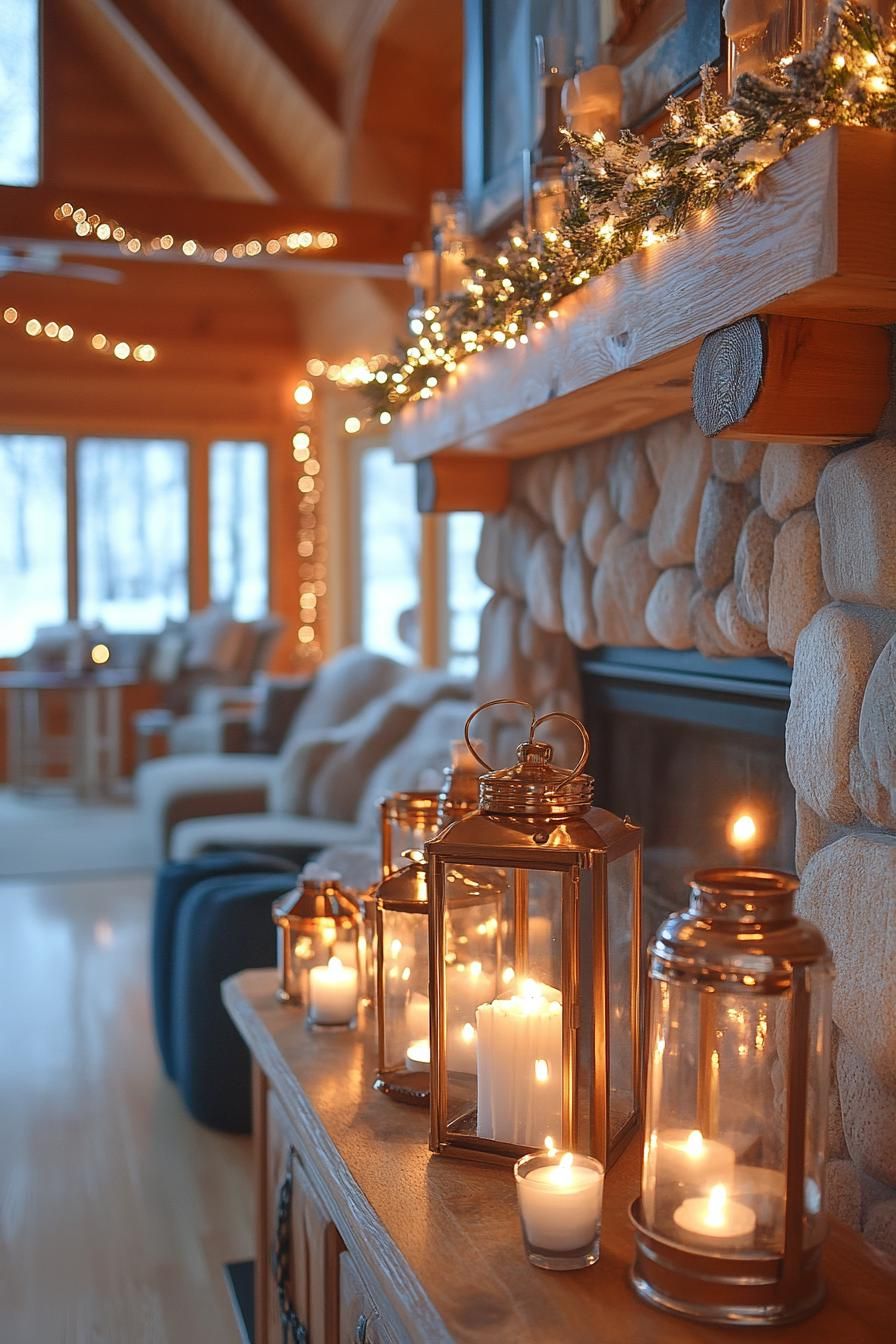 21 Cozy Mountain Lodge Christmas Decor Ideas 18 7. Festive Mountain Lodge Lanterns-1