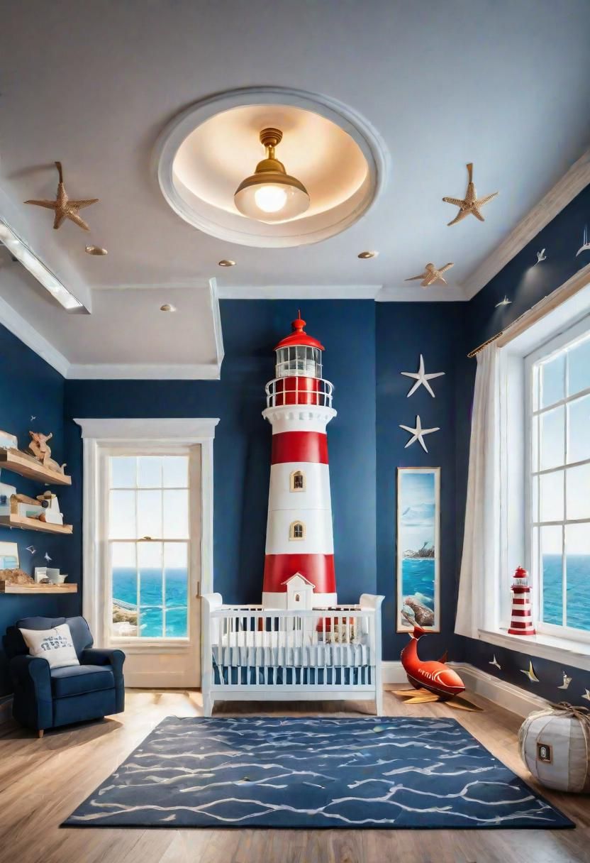 61 Dreamy Nursery Room Inspirations: From Cozy Corners to Whimsical Themes 75 52. Lighthouse Loft Nursery Inspiration-0