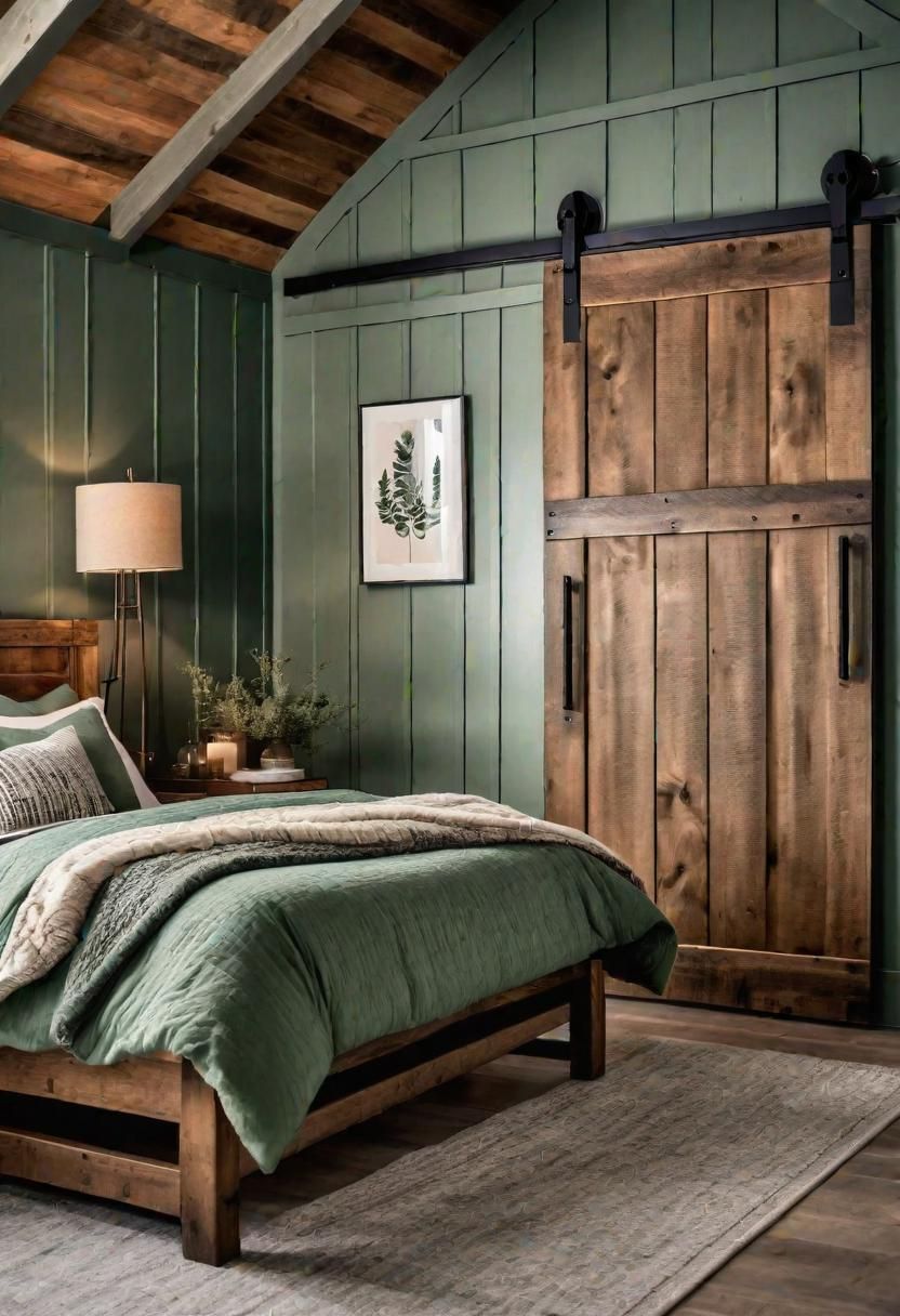 39 Sage Green Farmhouse Bedroom Ideas: Trendy Rustic Chic 33 20. Sage Green Rustic Bedroom Inspo-1