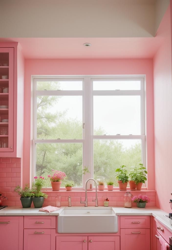 35 Charming Pink Kitchen Ideas: a Feminine Flair in Your Cooking Space 11 9. Coral Pink Herb Garden-0