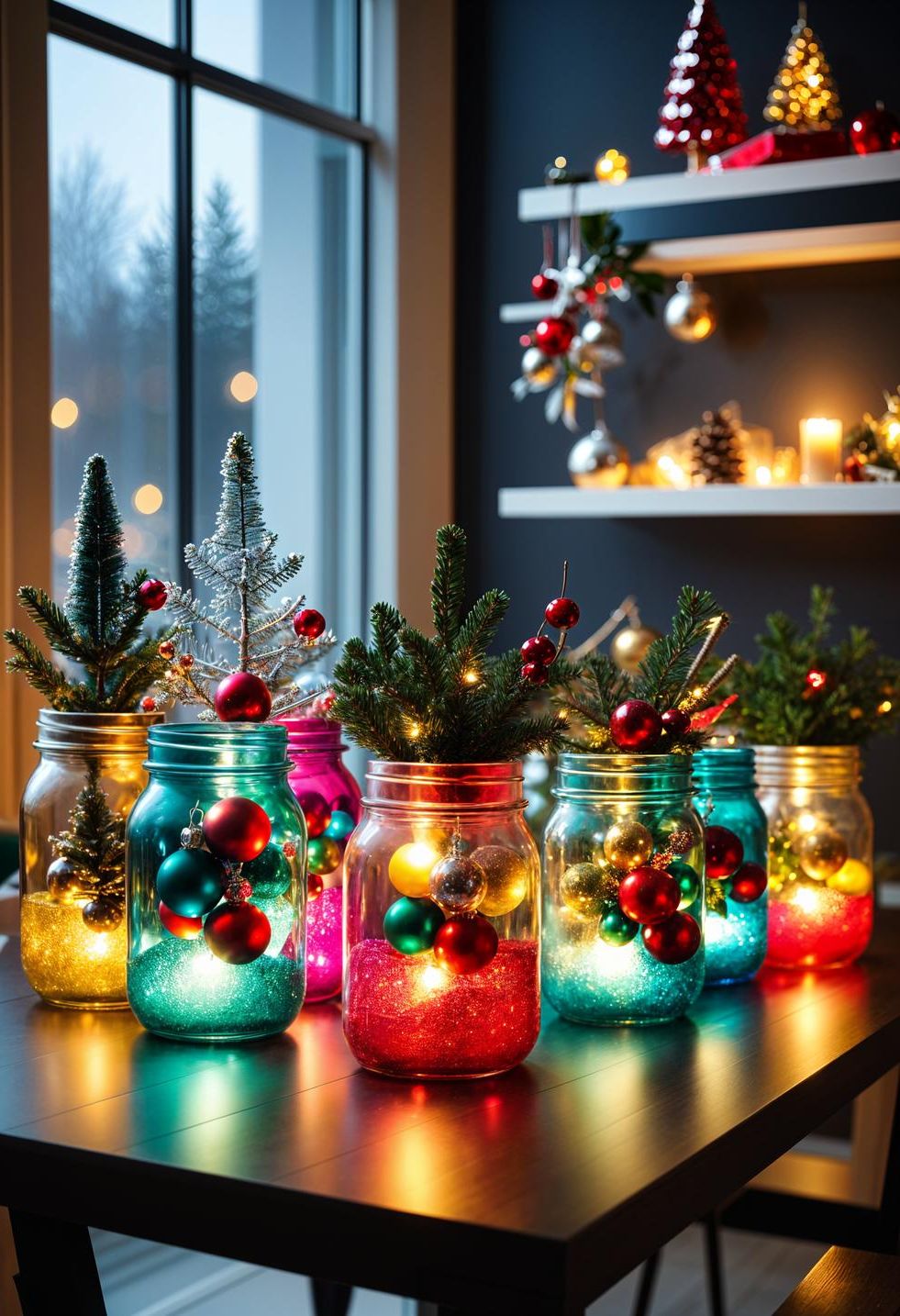 16. Colorful Ornaments in Mason Jars-2
