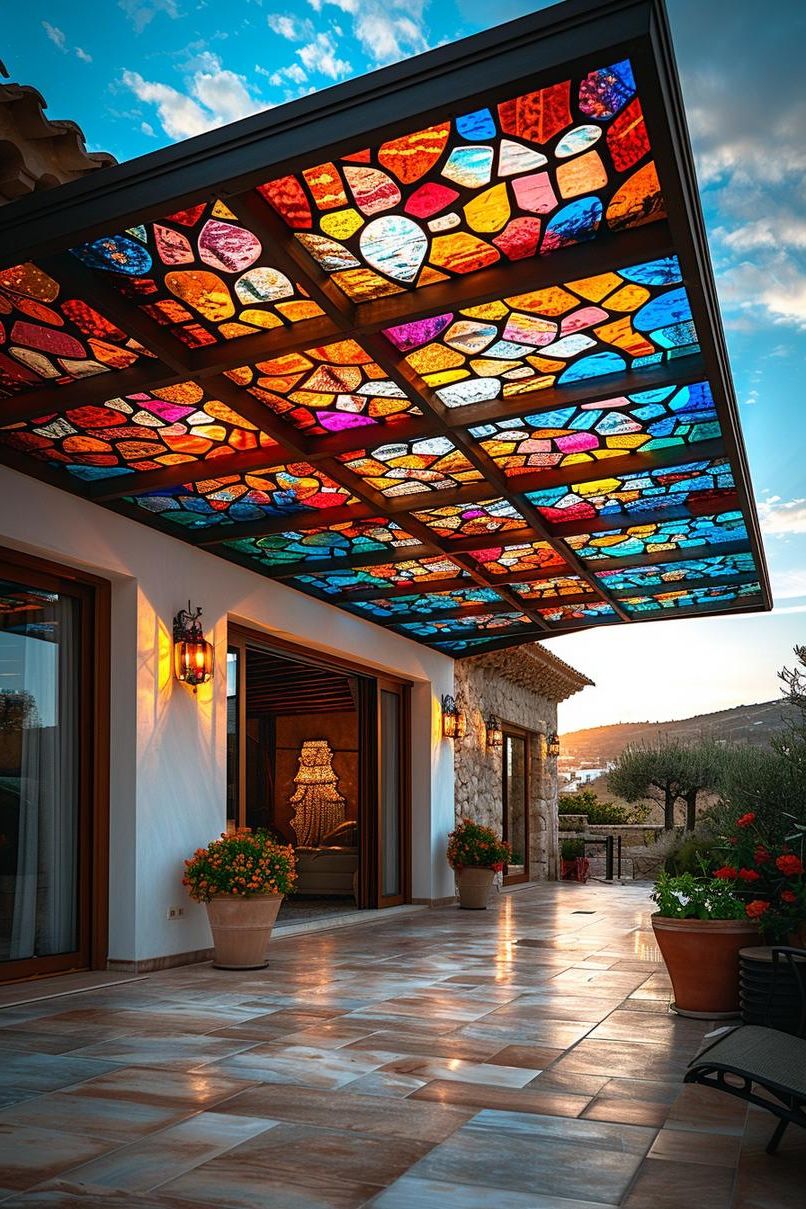 19 Unique Patio Roof Extension Ideas For A Stunning Backyard 31 11. Stained Glass Patio Roof Ideas-1