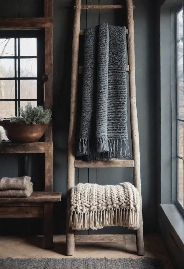 25 Charming Farmhouse Living Room Ideas For 2025 11 9. Antique farmhouse blanket ladder-0