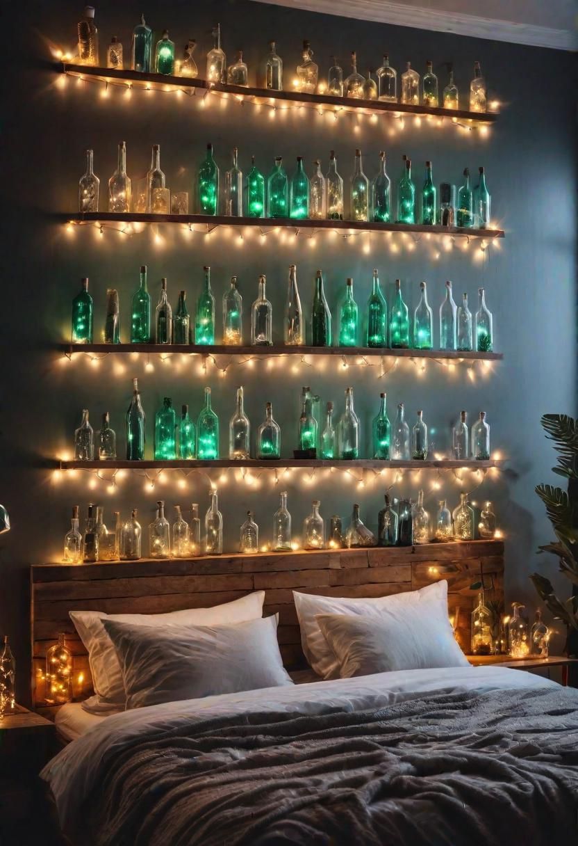 Glow Up Your Bedroom: 33 Chic and Cozy LED Aesthetic Ideas 19 17. Whimsical Bottle Light Display-0