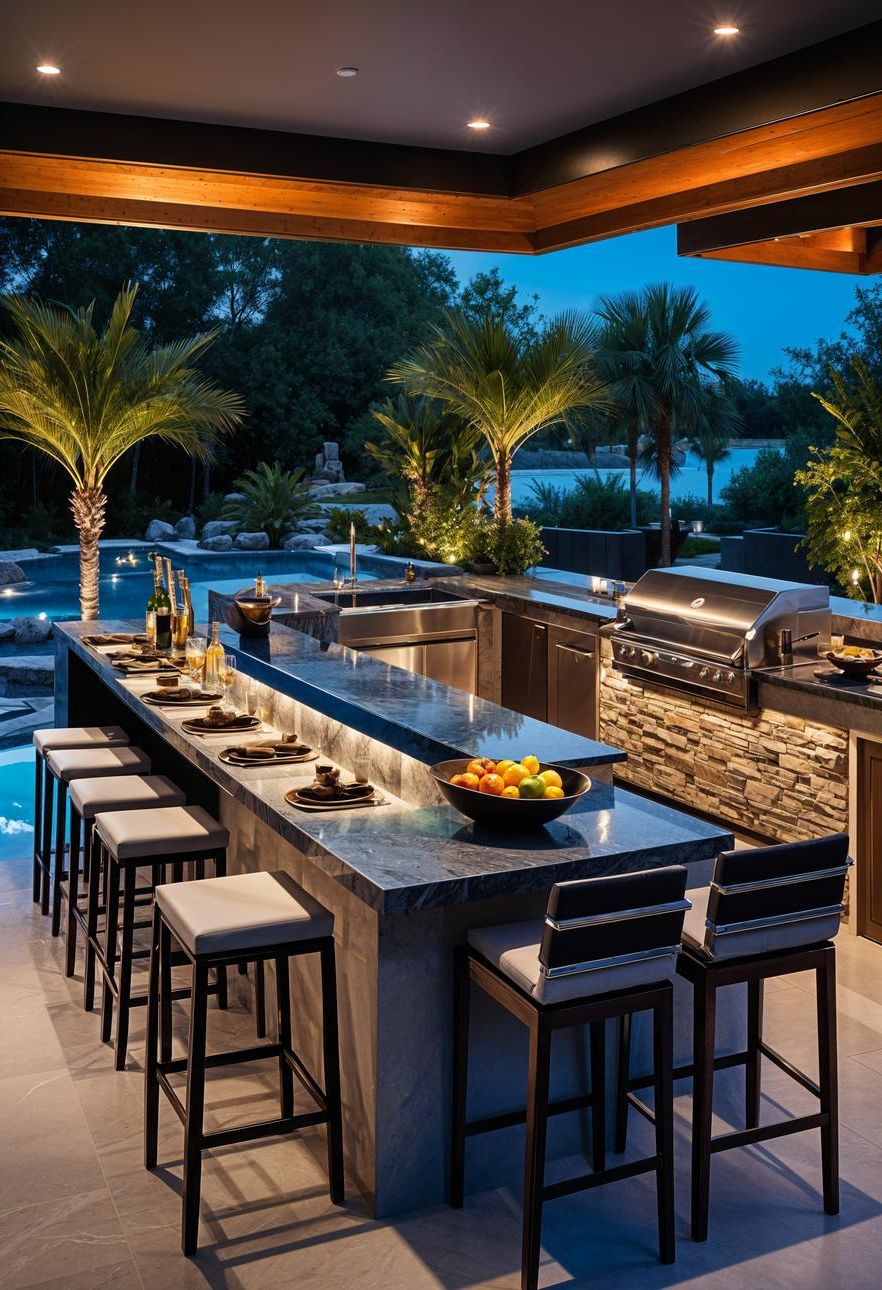21 Stunning Outdoor Kitchen Patio Ideas (NEW) 53 20. Luxurious Poolside Kitchen Experience-0
