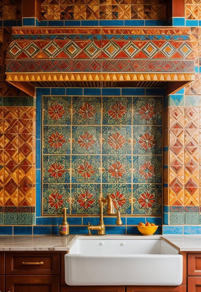 35 Stunning Kitchen Backsplash Ideas: Creative and Eye-Catching Designs 39 27. Vibrant Ethnic Backsplash Patterns-0