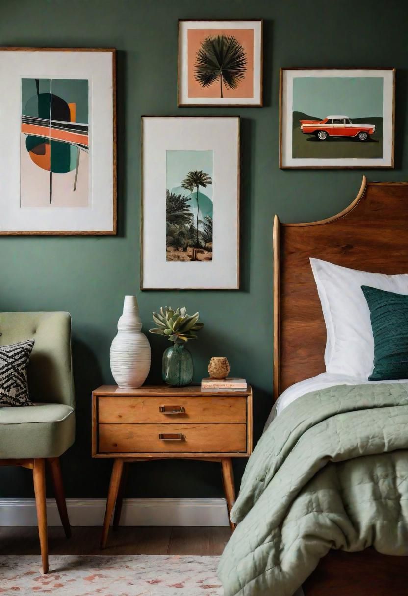 39 Sage Green Farmhouse Bedroom Ideas: Trendy Rustic Chic 39 24. Chic Retro Sage Green Bedroom-0