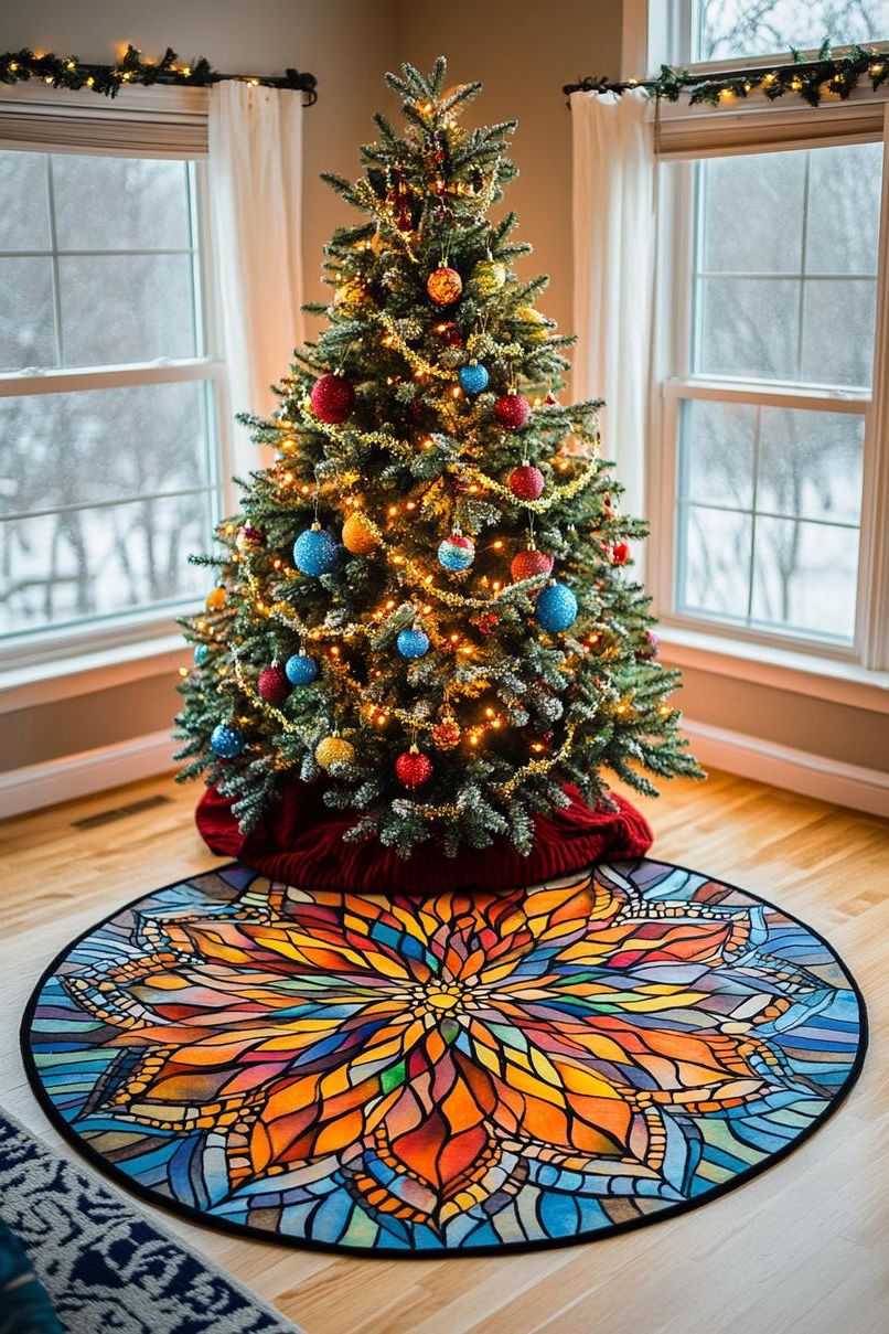 19 Unique Boho Christmas Decor Ideas 12 4. Artistic Mandala Tree Skirt Showcase-0