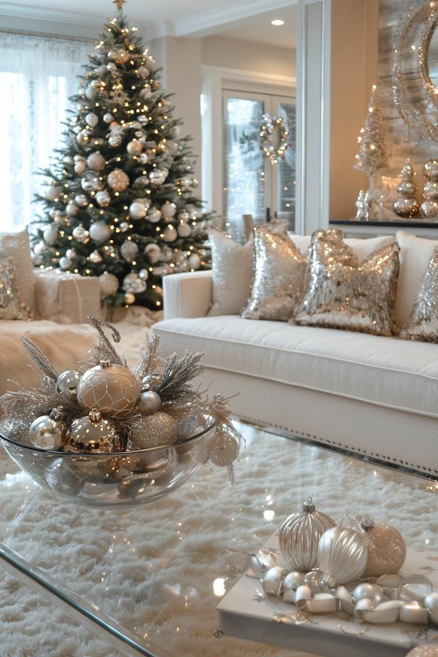 20 Minimalist Christmas Decor Ideas You’ll Love in 2025 31 12. Elegant Monochrome Ornament Displays-2