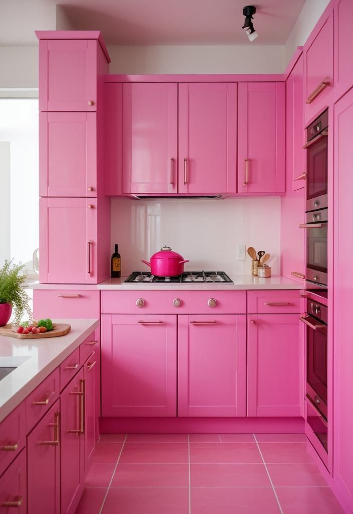 35 Charming Pink Kitchen Ideas: a Feminine Flair in Your Cooking Space 16 13. Pink Dutch Oven Decor-0