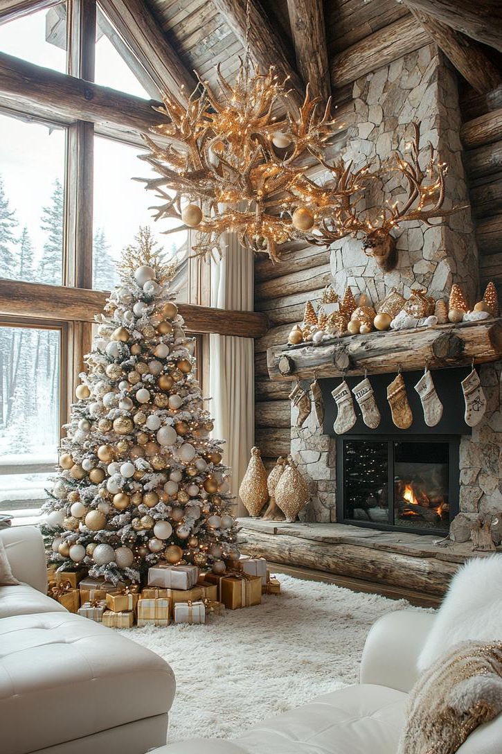 21 Cozy Mountain Lodge Christmas Decor Ideas 25 10. Rustic Lodge Chandelier Ornaments-1
