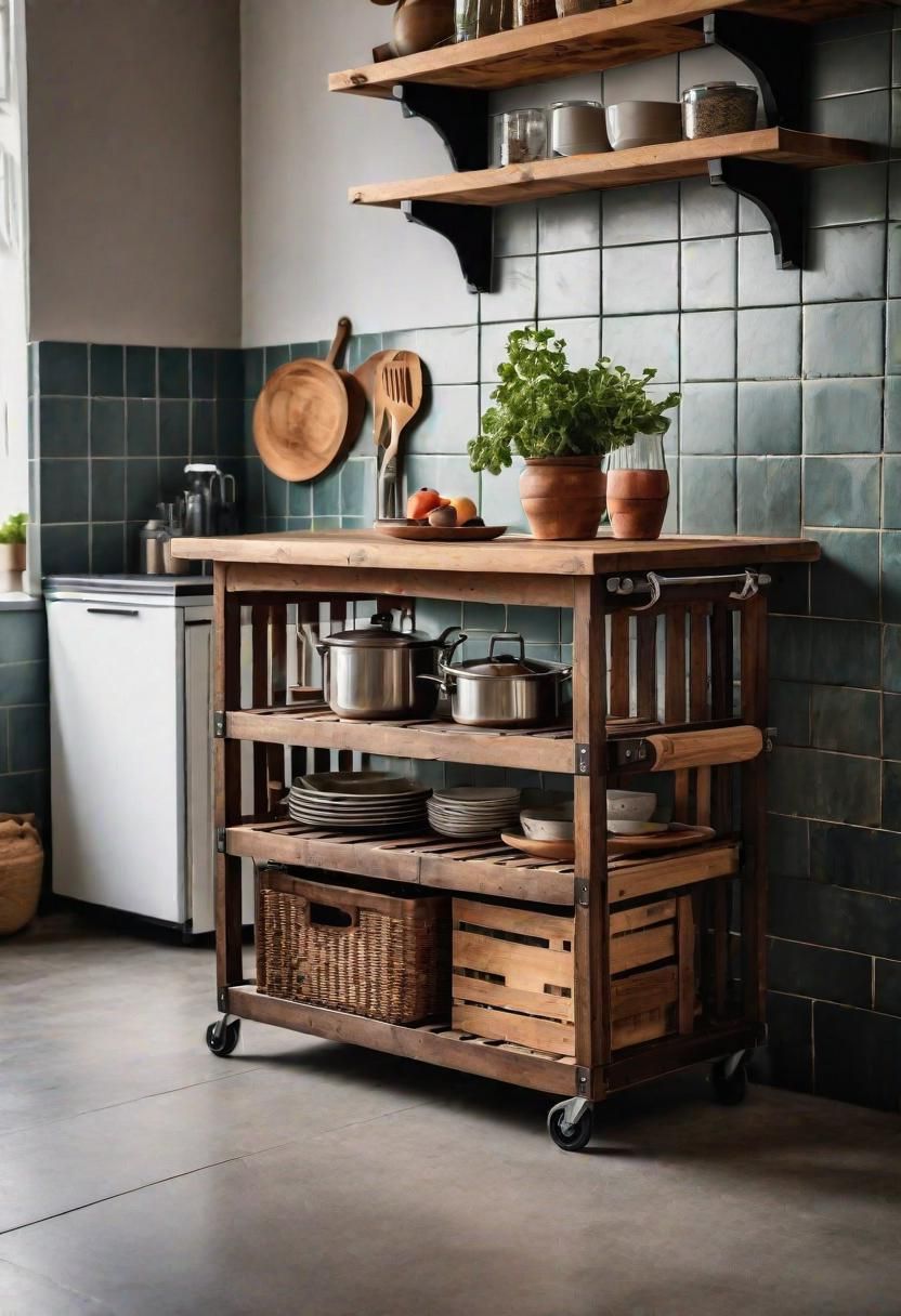 39 Clever Small Kitchen Ideas: Maximize Your Space with Stylish and Functional Designs 44 35. Versatile Crate Storage on Wheels-0