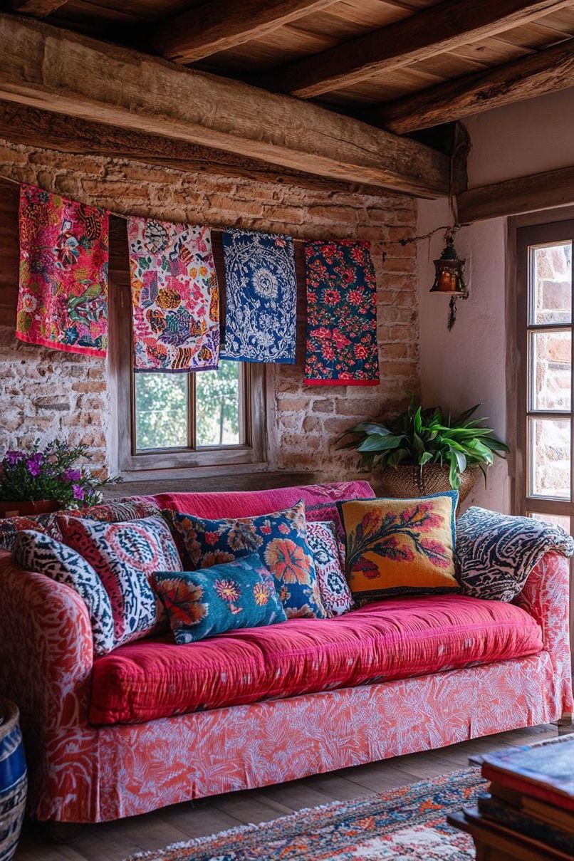 19 Unique Boho Christmas Decor Ideas 36 13. Unique Tribal Print Fabric Bunting-2