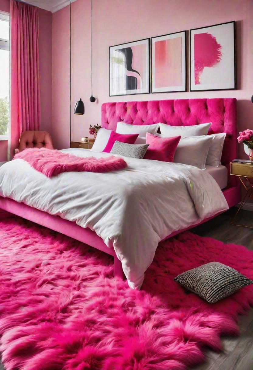 63 Luxurious Pink Bedrooms to Warm Up Your Space 37 35. Pink Furry Rug-0