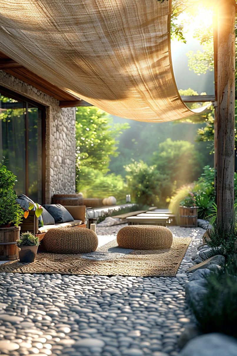 19 Unique Patio Roof Extension Ideas For A Stunning Backyard 28 10. Sail Shading with Poles-1