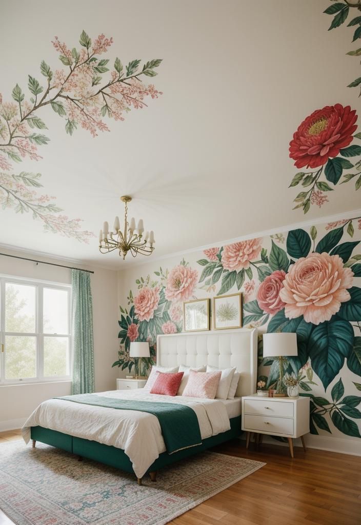 35 Stunning Bedroom Accent Walls For A Cozy Makeover 11 5. Nature-Inspired Floral Bedroom Accent-1