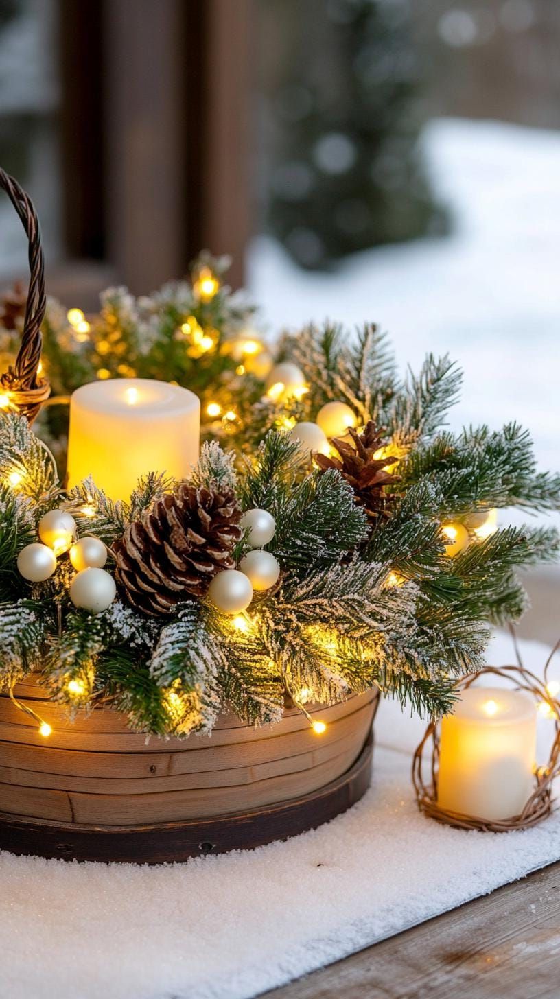 15 New Winter Floral Arrangements For Stunning Centerpieces 4 1. Evergreen Wreaths Illuminated Naturally-1