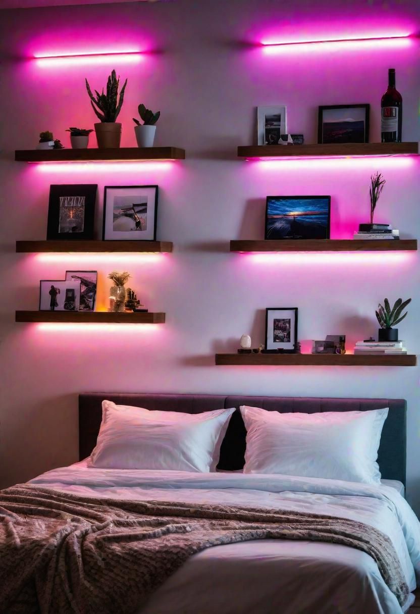 Glow Up Your Bedroom: 33 Chic and Cozy LED Aesthetic Ideas 25 23. LED Skateboard Shelf Display-0