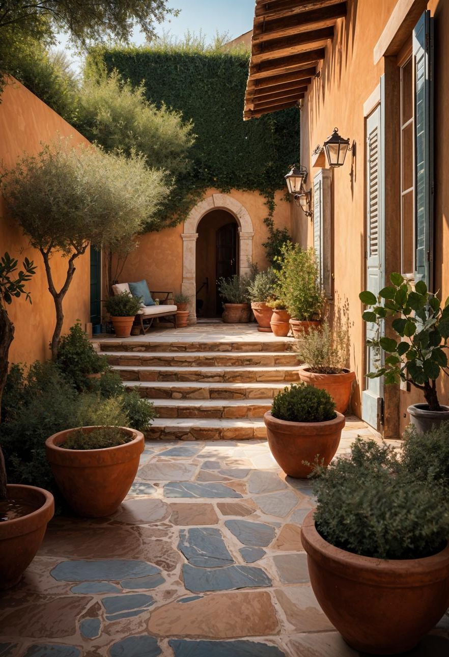 21 Small Flagstone Patio Ideas You’ll Love 24 8. Mediterranean Flagstone Patio Oasis-1