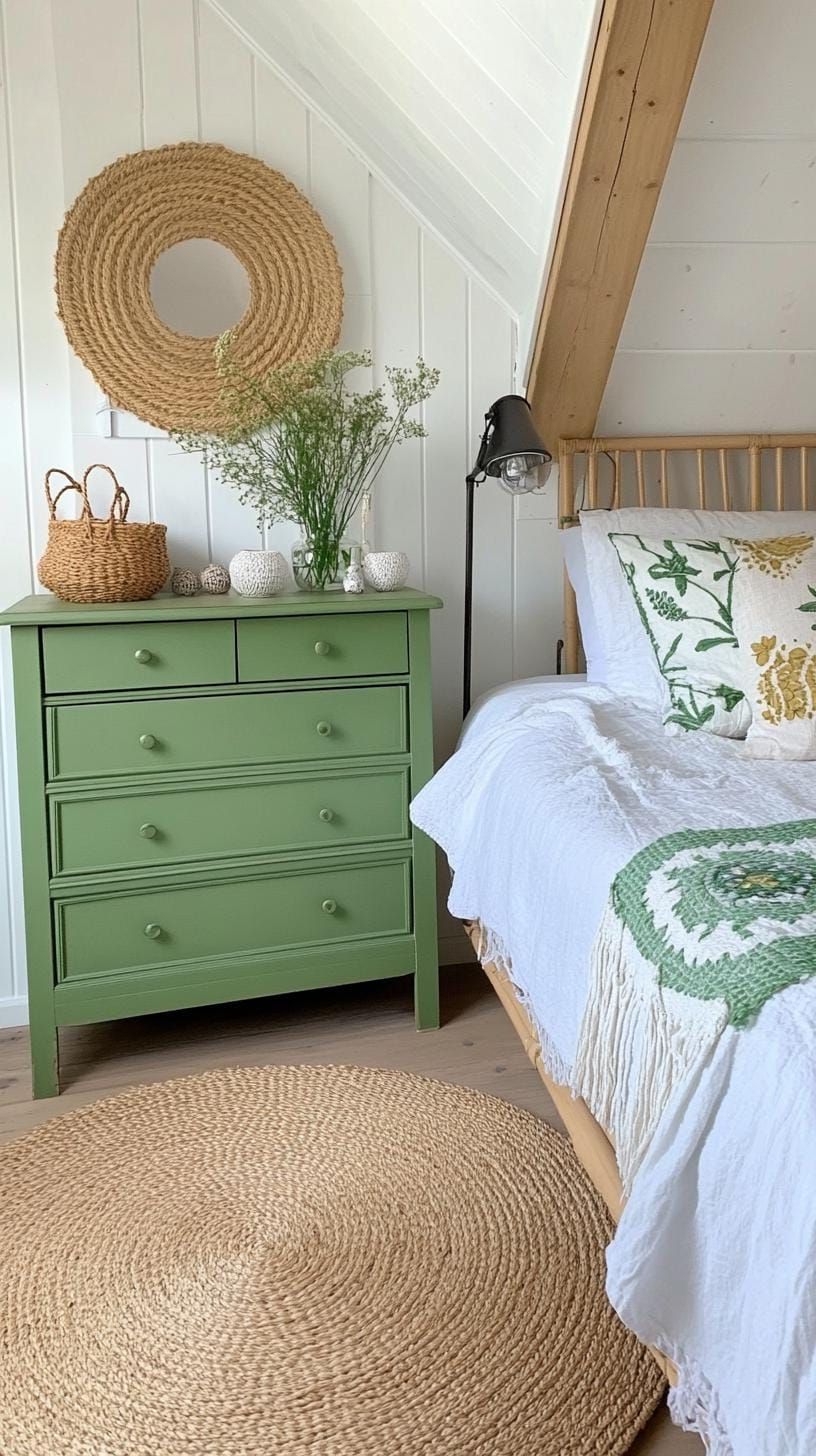 22. Upcycled Charm: Reimagine old furniture into sage-painted pieces for a personalized touch-2