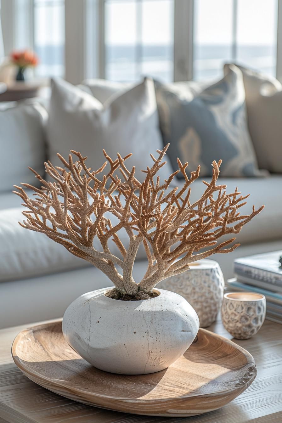 15 Chic Neutral Coastal Living Room Ideas You Will Love 24 10. Seaside Coral Accent Inspiration-1