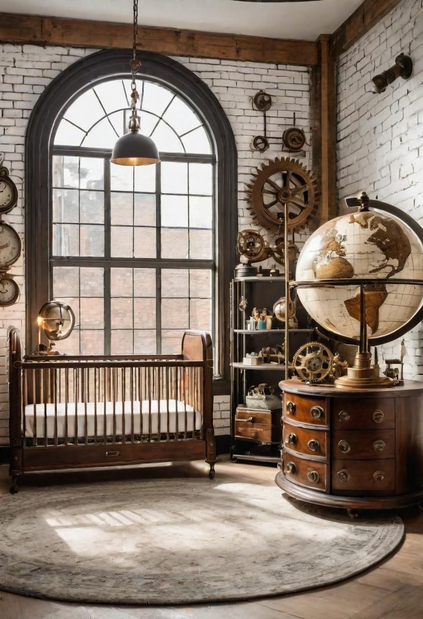 61 Dreamy Nursery Room Inspirations: From Cozy Corners to Whimsical Themes 84 61. Steampunk Study Sphere-0