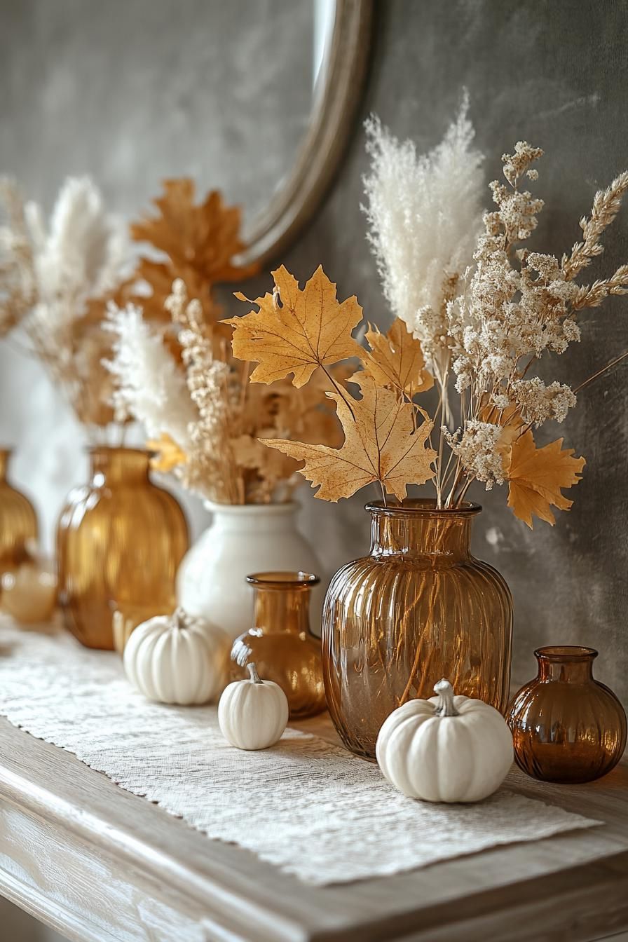15 Cozy Fall Decor Ideas for Your Home 17 5. Amber Glass Fall Vases-2