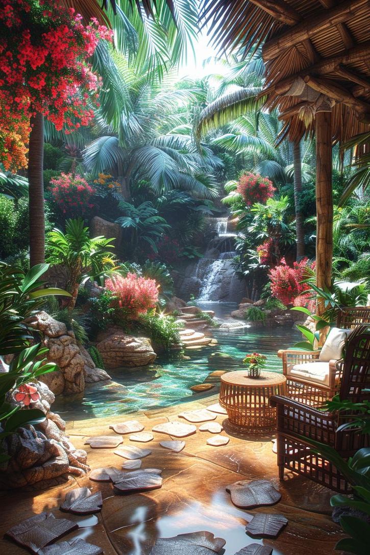 25 Stunning Small Garden Layout Ideas 30 13. Tropical Garden Oasis Design-2