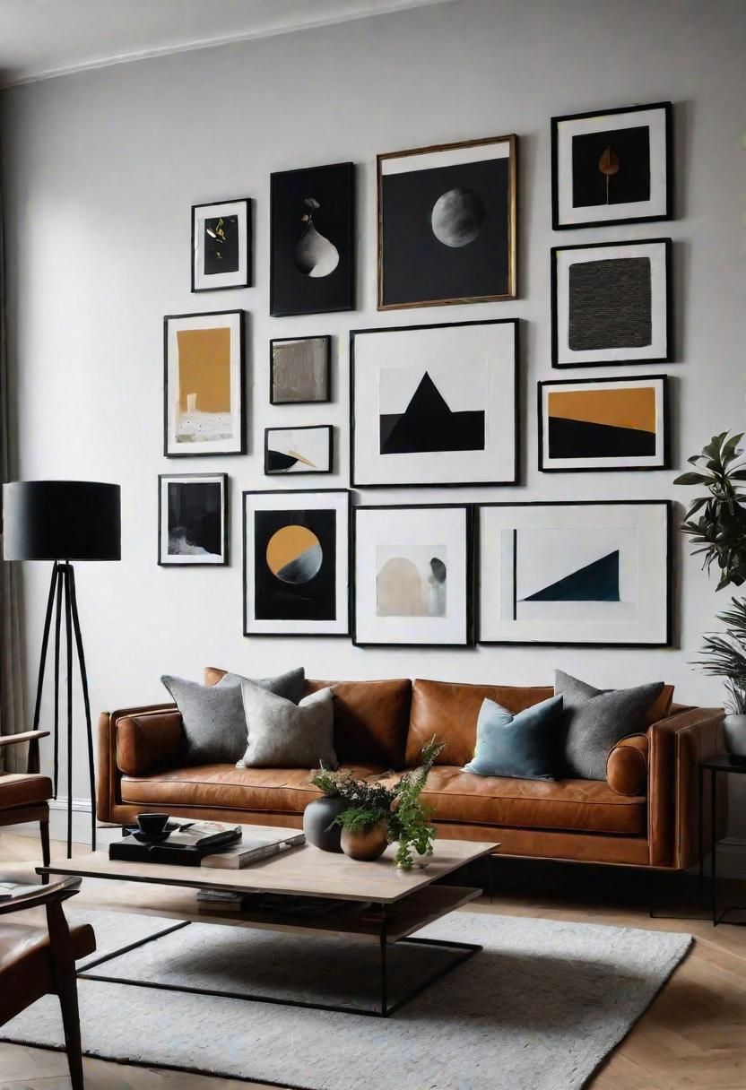 43 Modern Living Room Inspirations: Chic, Spacious, and Vibrant 10 8. Artistic Picture Ledge Displays-0