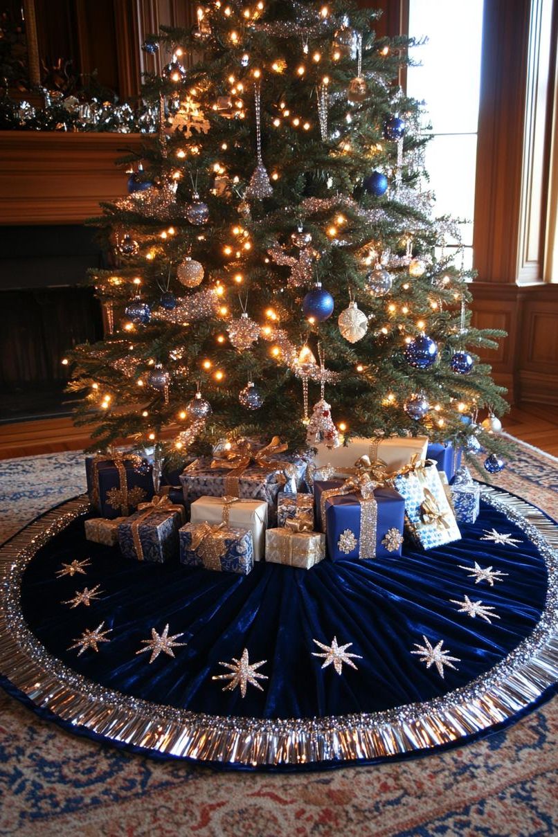 21 Gorgeous Blue Christmas Decor Ideas You Must See 34 15. Regal Blue Tree Skirt Sparkle-0
