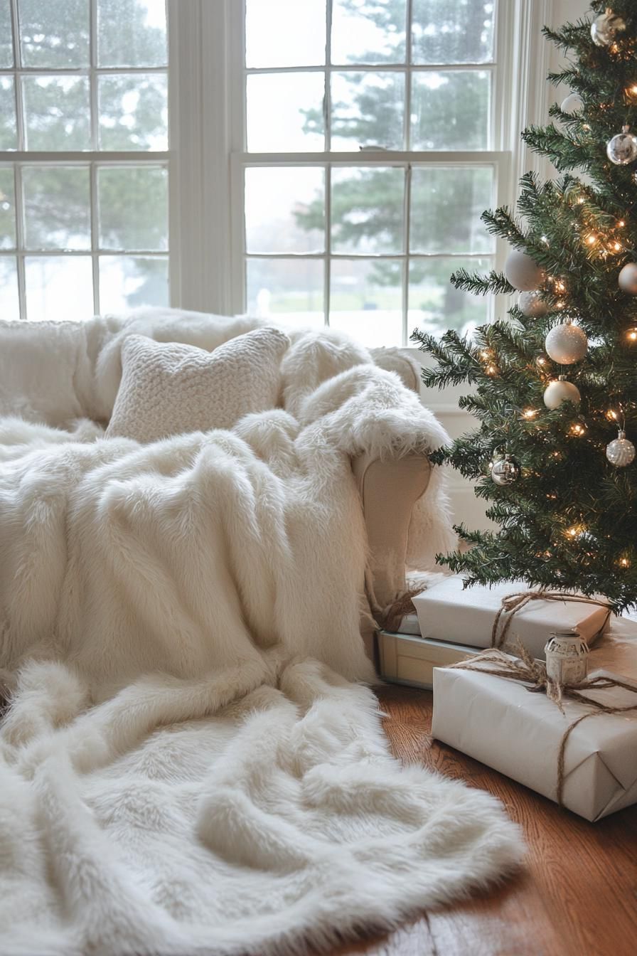20 Chic Neutral Christmas Decor Ideas You’ll Love 18 6. Festive Faux Fur Decor Essentials-1