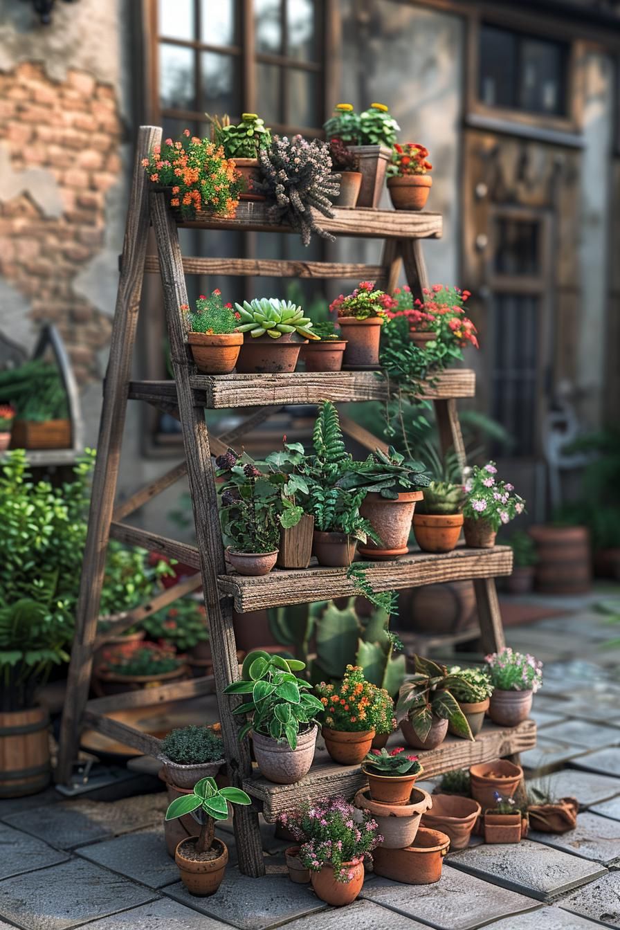 15 Budget-Friendly Small Patio Ideas You’ll Love 12 5. Tiered Plant Stand DIY Ideas-1