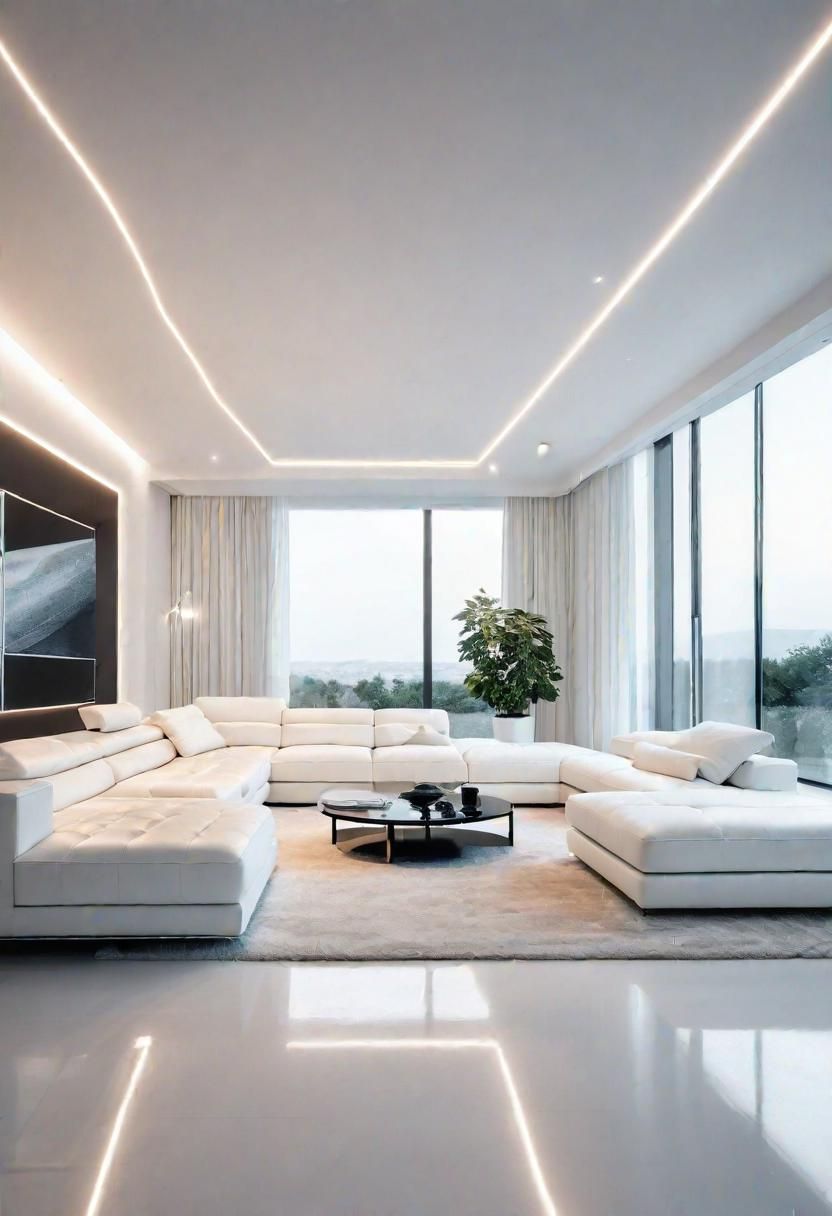 43 Modern Living Room Inspirations: Chic, Spacious, and Vibrant 33 31. Futuristic White-on-White Living Room-0