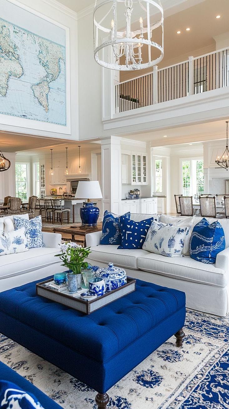 20 Unique Coastal Farmhouse Living Room Ideas That Wow 62 20. Place a large nautical map as a feature wall backdrop for storytelling-0