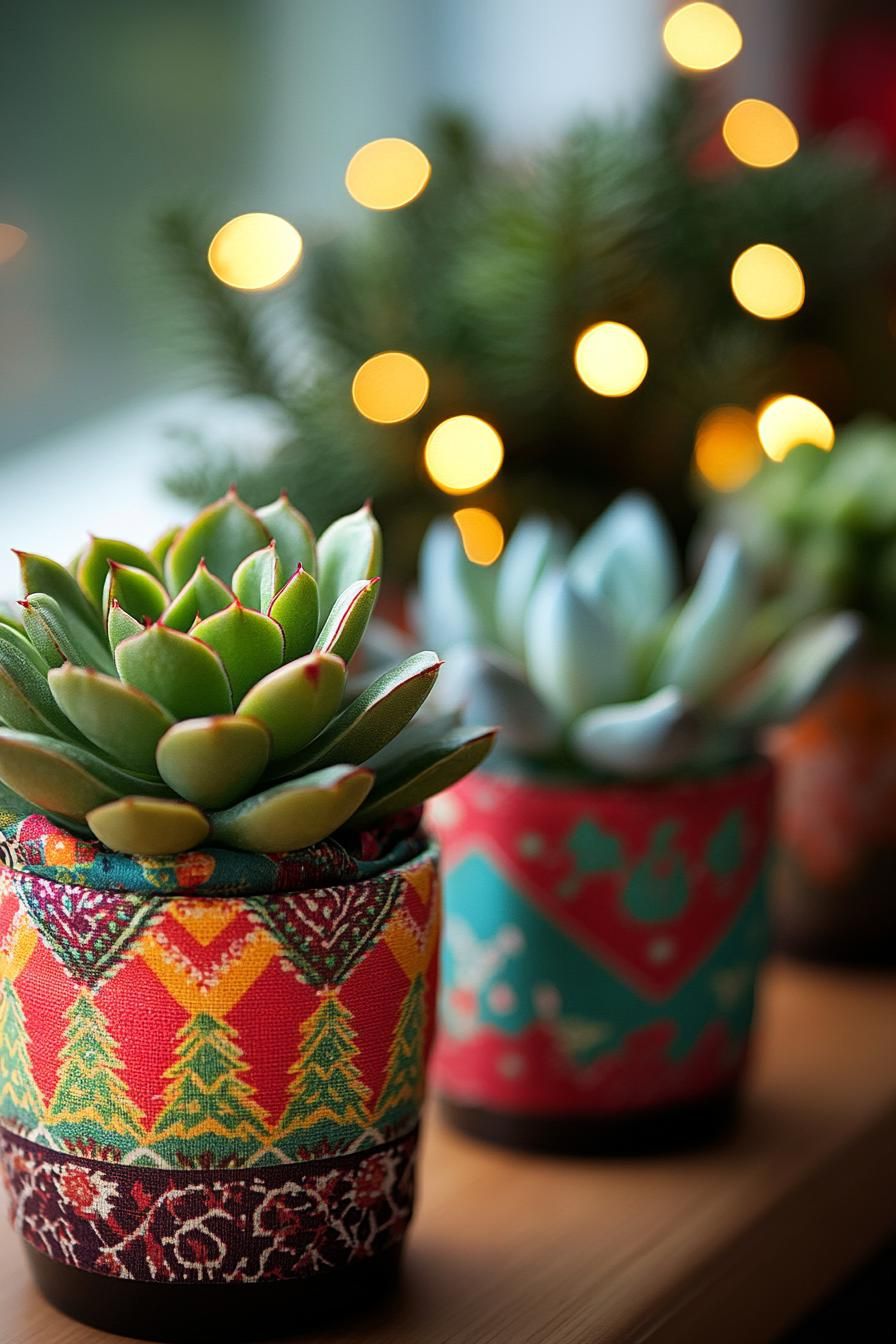 15 Modern Christmas Decor Ideas For 2025 22 8. Festive Wrapped Succulents Section-2