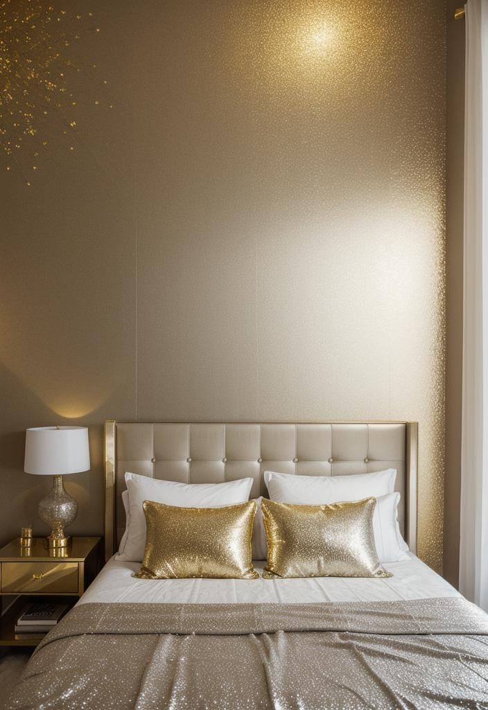 35 Stunning Bedroom Accent Walls For A Cozy Makeover 17 8. Glamorous Metallic Accent Wall-1