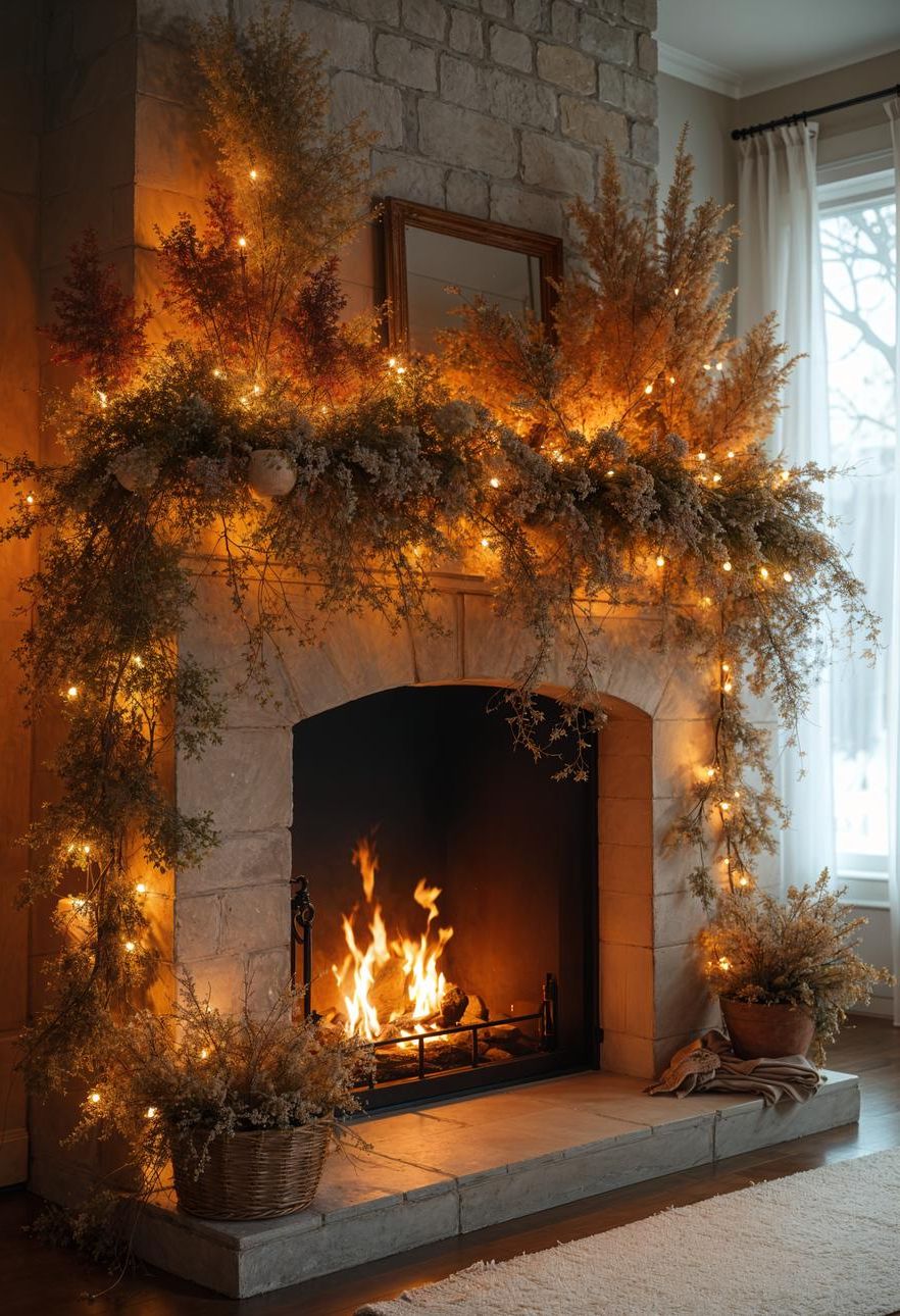 8. Festive Fireplace Flair: Dried Florals-2