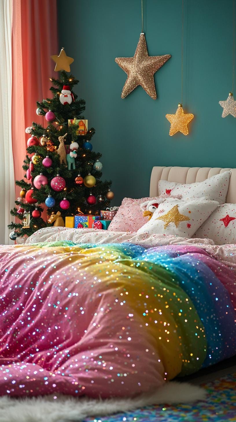 21 Magical Christmas Decor Inspiration for a Cozy Home 26 11. Vibrant Christmas Bedroom Decor-0