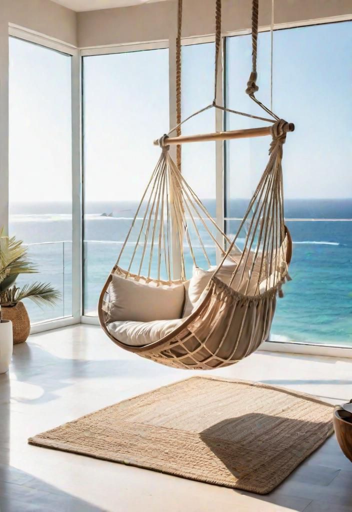 43 Inspiring Coastal Living Room Ideas 6 4. Indoor Hammock Chair Ideas-0